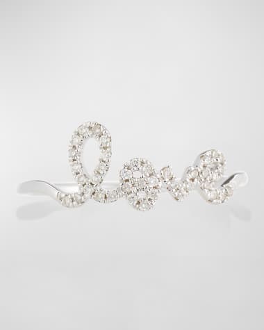 Sydney Evan 14k White Gold Diamond Love Script Ring, Size 6.5