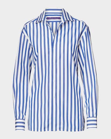Ralph Lauren Collection Capri Striped Cotton Blouse, White