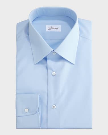 Brioni Wardrobe Essential Solid Dress Shirt, Blue