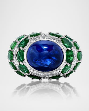 Andreoli 18K White Gold Emerald, Diamond and Blue Sapphire Ring