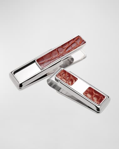 M Clip Monterey Monogrammed Alligator Money Clip, Brown