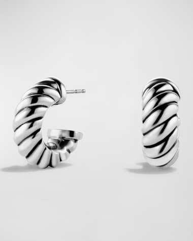 David Yurman Sculpted Cable Huggie Earrings in Silver, 0.8"L