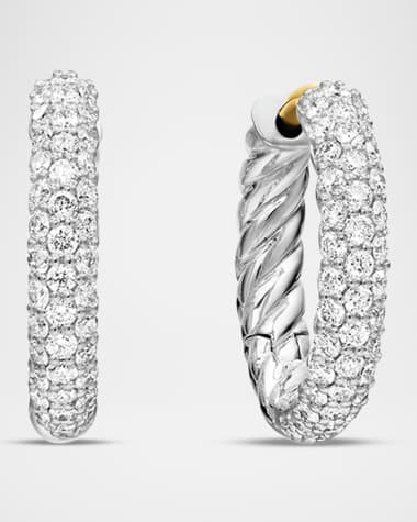 David Yurman Pave Huggie Hoop Earrings, 0.5"L
