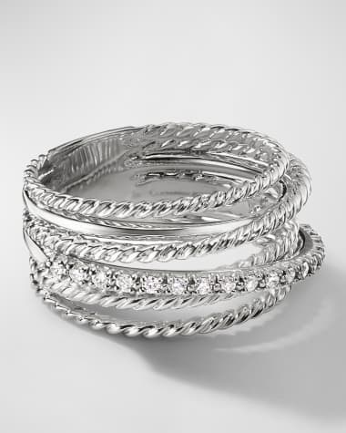 David Yurman Crossover Ring with Pavé Diamonds and Silver, 12mm
