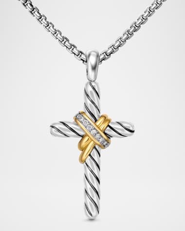 David Yurman X Cross Necklace with Diamonds and 14K Gold