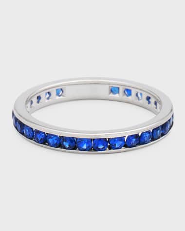 Neiman Marcus Diamonds 18k White Gold Blue Sapphire Eternity Ring, Size 7, 1.50tcw