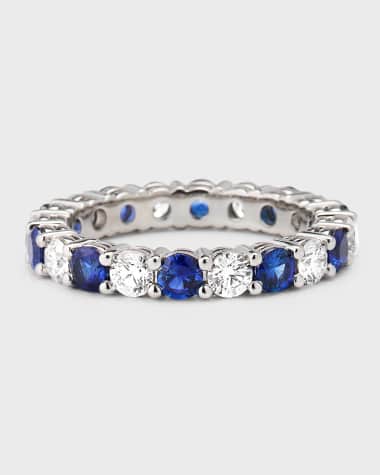 Neiman Marcus Diamonds Platinum Diamond Blue Sapphire Eternity Ring Size 7.5, 2.55tcw