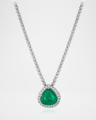 Andreoli 18K White Gold Emerald Drop and Diamond Necklace