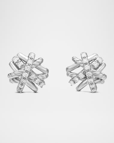David Yurman Crossover Sterling Silver Earrings with Diamonds