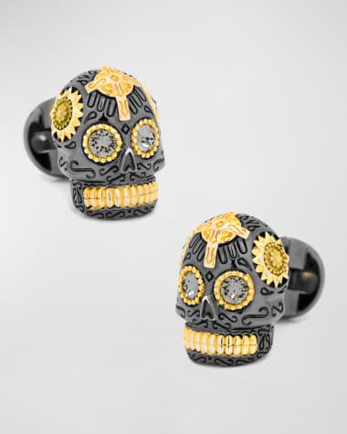 Cufflinks Inc. 3D Day of the Dead Sugar Skull Cuff Links, Black/Gold