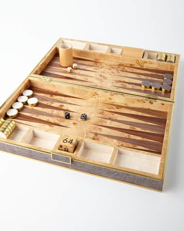 AERIN Chocolate Faux Shagreen Backgammon Set