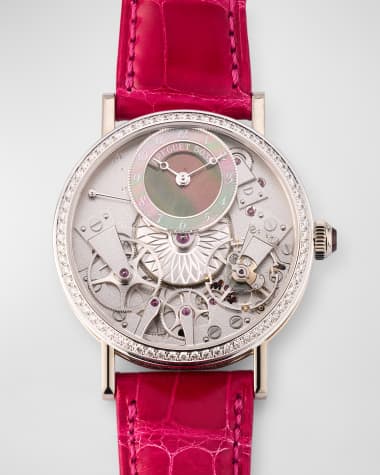 Breguet Tradition 18K White Gold Diamond Watch with Alligator Strap