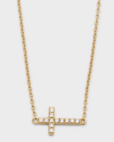 Sydney Evan Small Gold Pave Diamond Cross Necklace