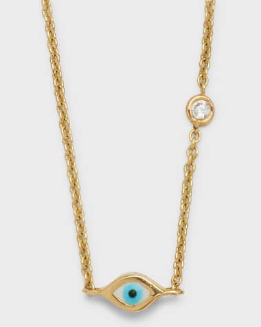 Sydney Evan 14k Gold Evil Eye Necklace with Single Diamond