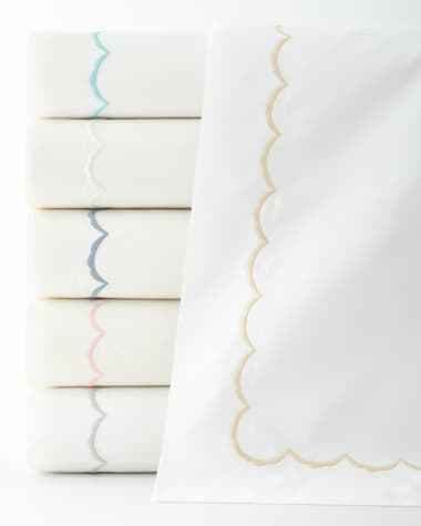 Matouk Scallop Embroidered 350 Thread Count Flat Sheet, Queen
