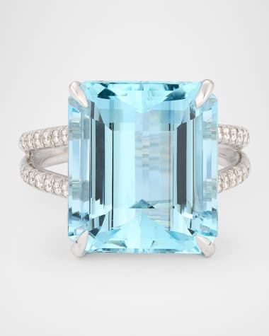 Robert Erich 18K White Gold Diamond and Aquamarine Ring, Size 6
