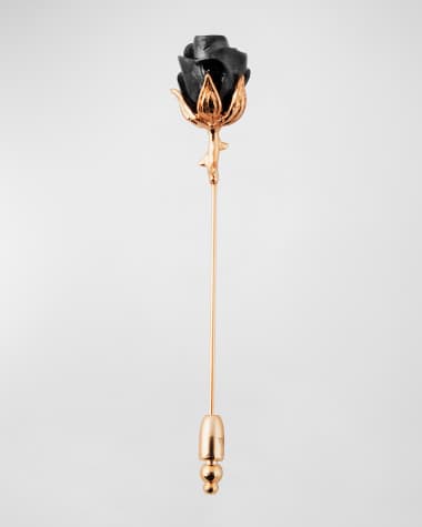 Tateossian Rose Lapel Pin, Black/Rose Golden