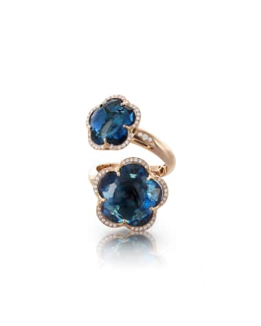 Pasquale Bruni Bon Ton 18k London Blue Topaz Bypass Ring with Diamonds