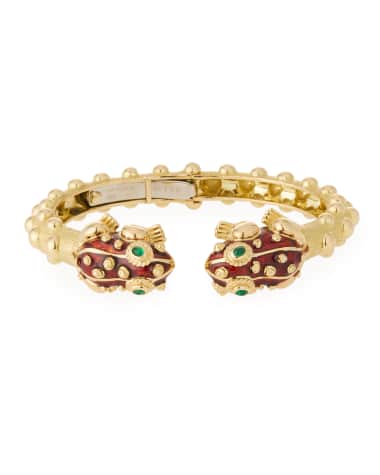 David Webb 18k Gold Baby Frog Cuff Bracelet in Red Enamel