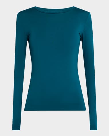 Majestic Filatures Soft Touch Flat-Edge Long-Sleeve Crewneck Top