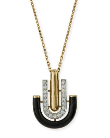 David Webb "Motif" Black Enamel & Diamond Unity Pendant Necklace
