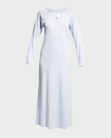 Danskin Long Sleeve Henley Nightgown In Warm Ivory