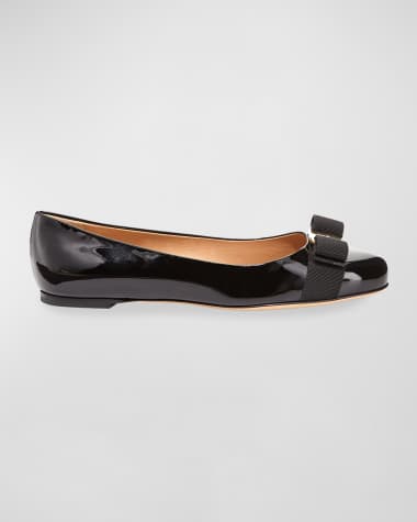 Ferragamo Varina Patent Leather Bow Ballerina Flats