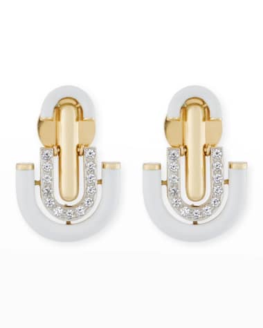 David Webb White Enamel & Diamond Unity Earrings