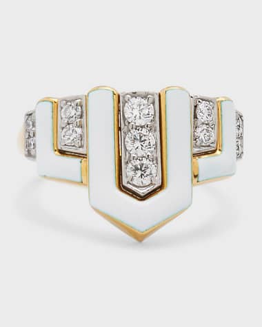 David Webb Platinum and 18K Yellow Gold Virgo Male Figure White Enamel Ring