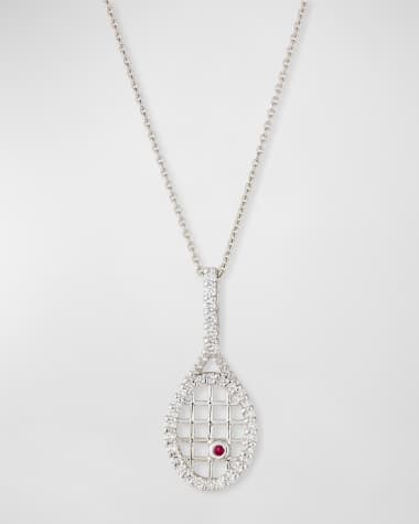 Roberto Coin Diamond Tennis Racket Pendant Necklace in 18K White Gold