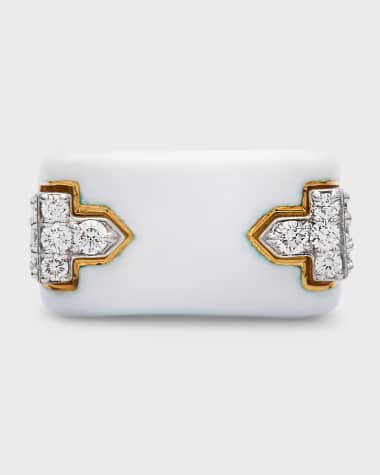 David Webb 18k White Enamel & Diamond Hero Ring, Size 6.5