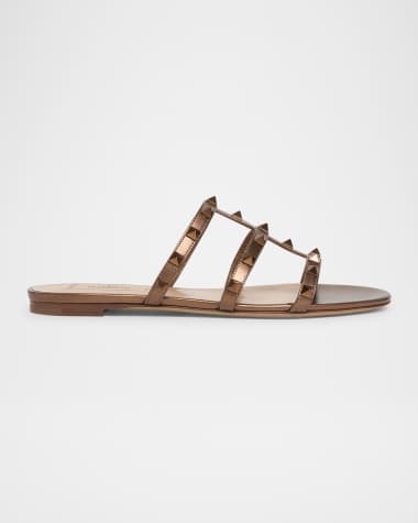 Valentino Garavani Rockstud Metallic City Flat Slide Sandals