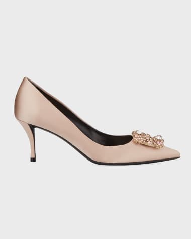 Roger Vivier Flower Strass Buckle Satin Pumps