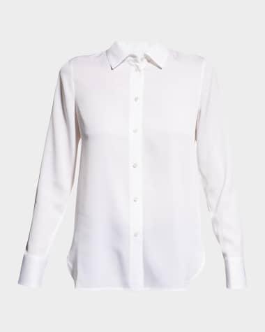 Vince Slim-Fit Long-Sleeve Stretch-Silk Blouse