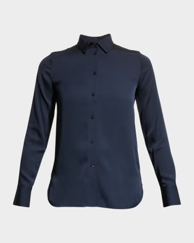 Vince Slim-Fit Long-Sleeve Stretch-Silk Blouse