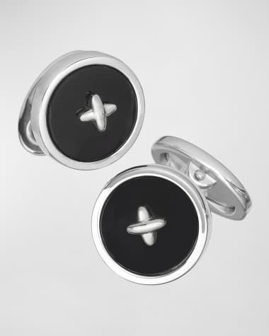 Jan Leslie Men's Black Onyx Button Cufflinks