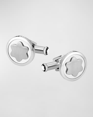 Montblanc Snowcap-Emblem Round Cuff Links, Silvertone