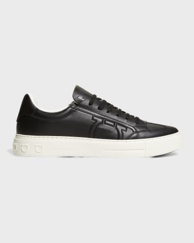 Ferragamo Men's Borg Leather Low-Top Sneakers, Black