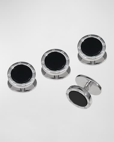 Jan Leslie Men's Round Black Onyx Screw Shirt Studs