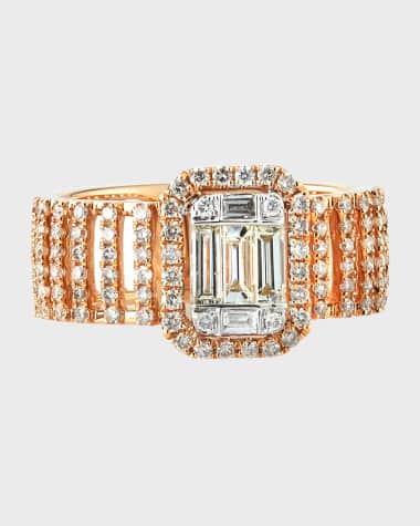 Andreoli 18k Pave & Baguette Wide Diamond Ring, Size 7