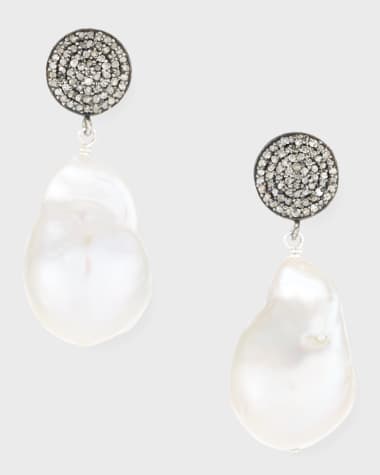 Margo Morrison Pearl Earrings with Pave Diamonds and Crystal