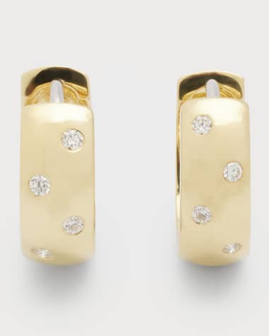Roberto Coin 18k Yellow/White Gold Diamond Huggie Hoop Earrings