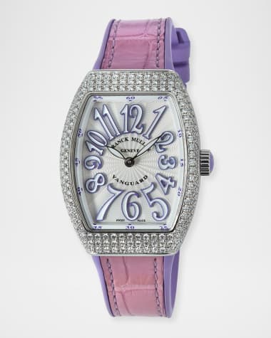 Franck Muller Lady Vanguard Watch with Diamonds & Alligator Strap, Purple
