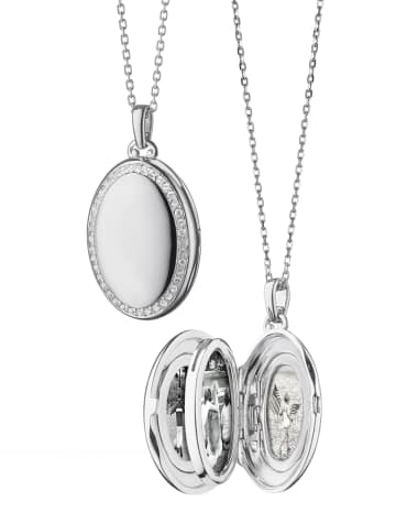 Monica Rich Kosann Sterling Silver Midi 4-Image Locket Necklace with White Sapphires, 32"
