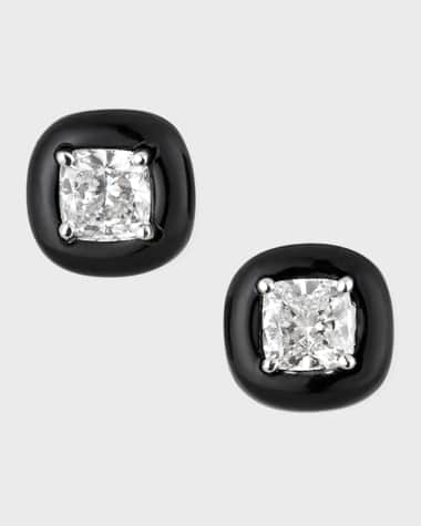 Nikos Koulis 18k Oui Diamond & Black Enamel Stud Earrings