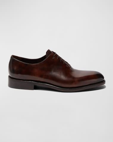 Ferragamo Men's Angiolo Tramezza Whole-Cut Leather Lace-Up Shoes