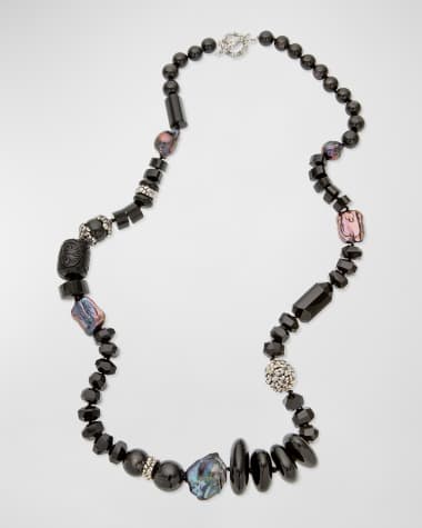 Stephen Dweck Black Agate, Baroque Pearl and Black Spinel Necklace in Sterling Silver