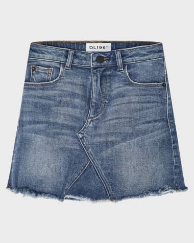 DL1961 Girls' Jenny Raw-Edge Denim Mini Skirt, Size 7-16