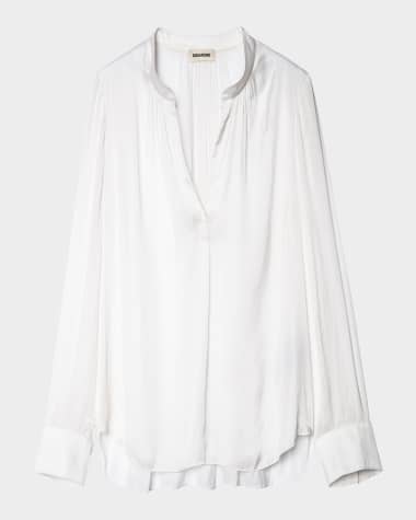 Zadig & Voltaire Tink V-Neck Satin Long-Sleeve Blouse