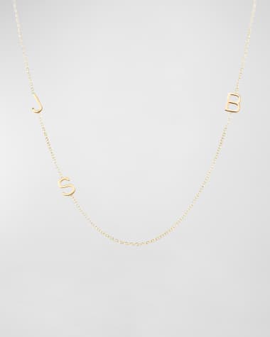 Gold Retro Large Initial Necklace Personalized Name Necklace 